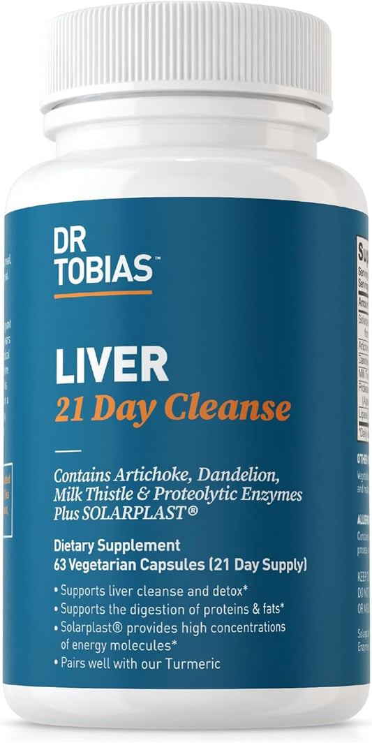 Dr. Tobias Liver 21 Day Cleanse, Herbal Liver Detox Cleanse with Solarplast, Artichoke, Milk Thistle & Dandelion Extract, 63 Vegetable Capsules (3 Daily)