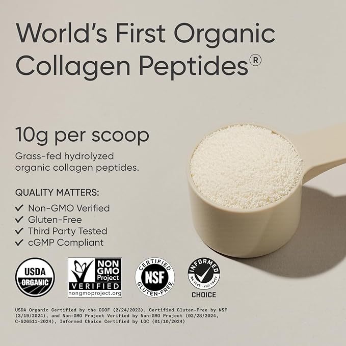 Sports Research® Organic Collagen Peptides - Hydrolyzed Type I & III Collagen Protein Powder Sustainably Sourced from Grass-Fed Bovine - Unflavored, Organic Certified & Gluten Free - 30 Servings