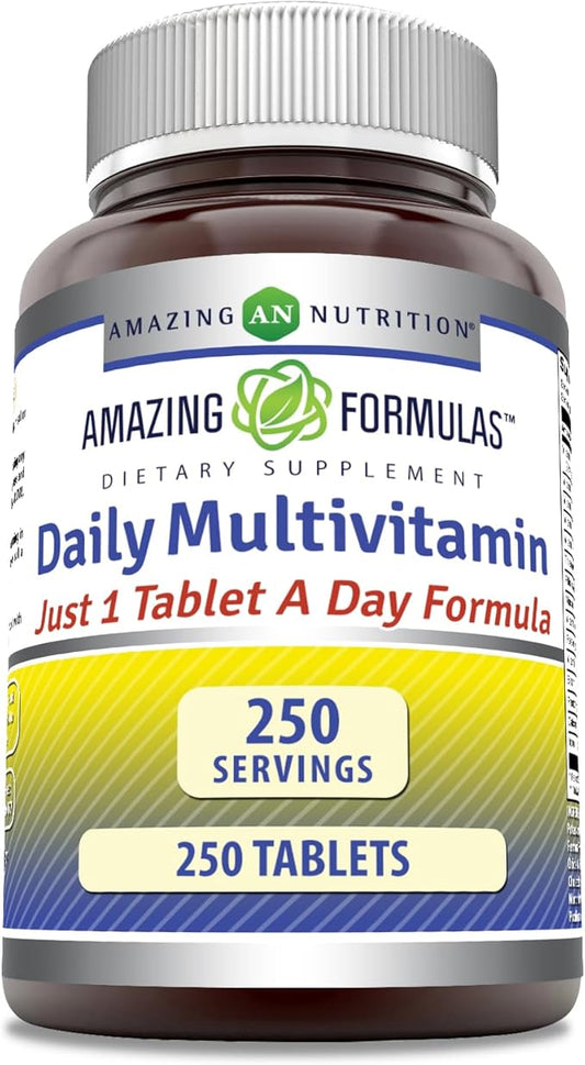 Amazing Formulas Daily Multivitamin Tablets (Non-GMO) - Just 1 Tablets A Day Formula A Complete Multivitamin to Support Cardiovascular Health, Immune Functions, Visual Functions & More* (250 Count)