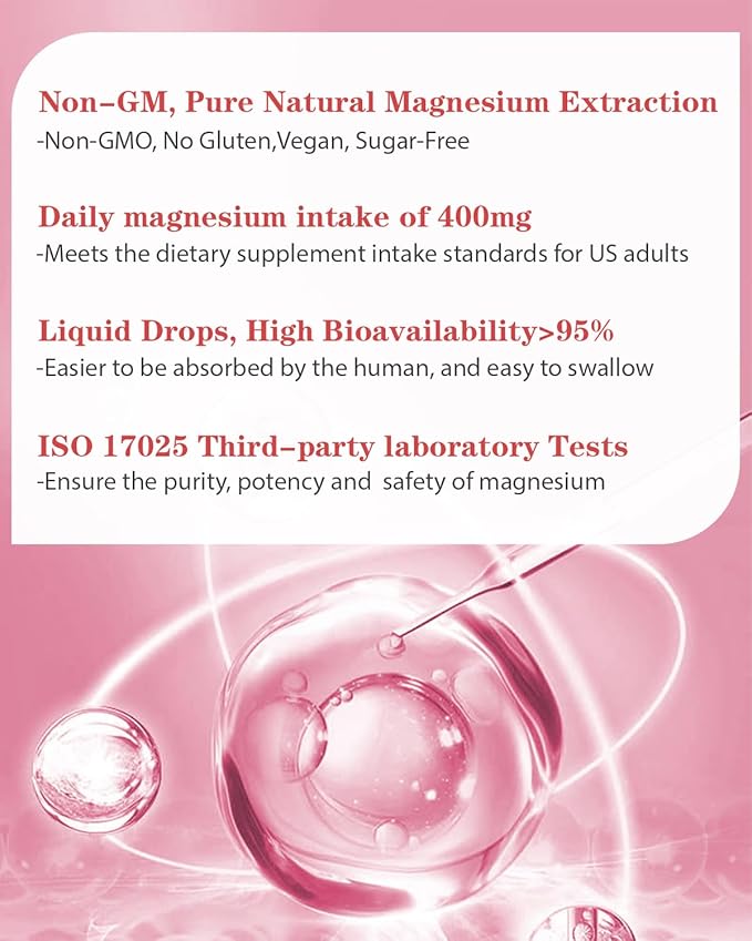 Liquid Magnesium Glycinate 400mg, Kids Magnesium Complex Drops with Vitamin B C D for Bone Health,Relaxation and Sleep Non GMO Gluten Free (2 Fl Oz/1PCS)
