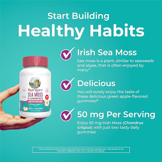 MaryRuth Organics Gummies Sugar Free Made with Irish Sea Moss for Gut Health and Immune Support Formulated for Adults and Kids Ages 4+ Vegan Non-GMO Gluten Free | 60 Count