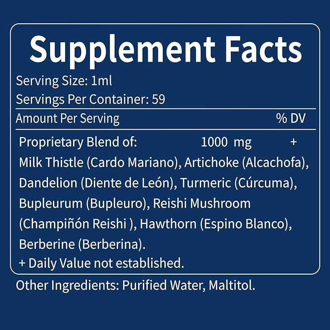 Milk Thistle & Artichoke Extract Liver Support Drops for Fatty Liver, Alcachofa, Curcuma y Cardo Mariano para el Higado Graso, Berberina para Bajar de Peso, Liver Detox & Repair Formula.2oz