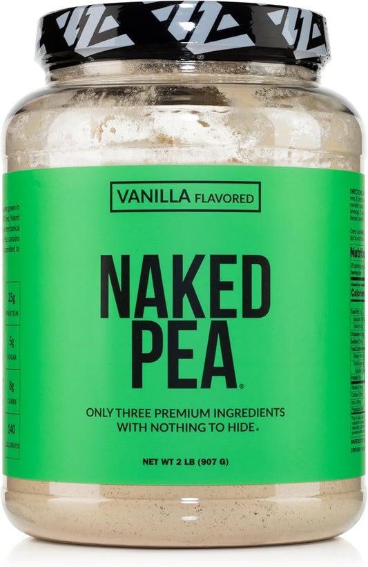 NAKED Vanilla Pea Protein Isolate from North American Farms, Only 3 Ingredients, Vanilla Vegan Protein, Gluten-Free, Soy Free, GMO Free - 2LB