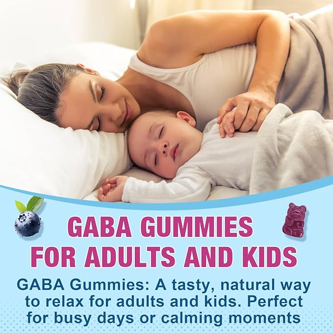 GABA Gummies for Adults, Relaxation, Zzz & Mood – Sugar-Free Calm Gummies with L-Theanine, 5-HTP, Vitamin D3 – Natural Zzz Support, GABA Supplements for Kids, 60 Count