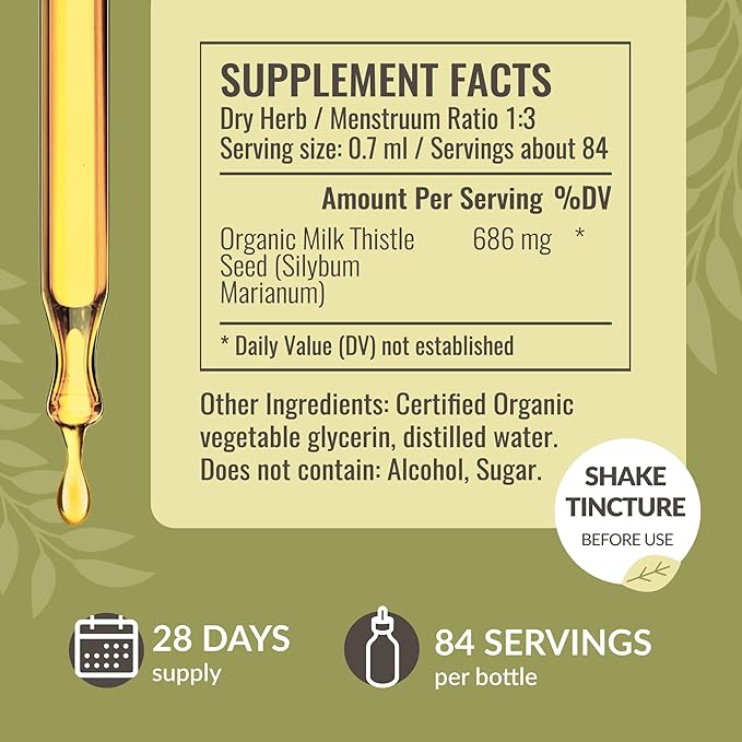 HERBAMAMA Milk Thistle Drops - Vegan Liver Support with Milk Thistle Extract Tincture - Non-GMO, Alcohol & Sugar-Free Liver Detox and Cleanse Supplement, 28-Day Supply