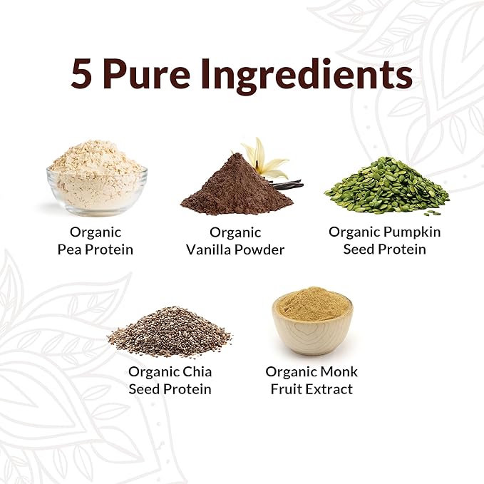 Organic Vegan Protein Powder Sample Pack - Plant-Based Protein, Gluten-Free, Non GMO, 20g Protein Per Serving, Great for Smoothies & Shakes (Vanilla, Pack of 8)