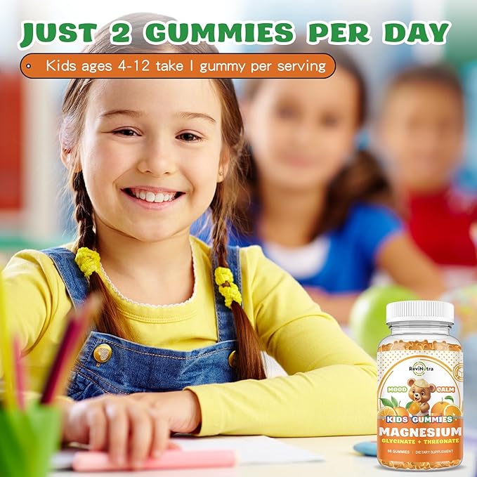 Magnesium Complex Gummies for Kids & Adults- Magnesium Glycinate, Threonate Supplement- Support Calm Stress Relief, Bones, Mood Vegan- Sugar-Free Orange Flavor, 60 Gummies