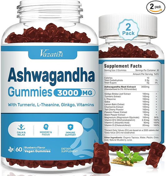 Ashwagandha Gummies for Women & Men, Ashwagandha Supplements for Calm Mood & Increased Energy, Non-GMO, Gluten-Free, Vegan 120ct