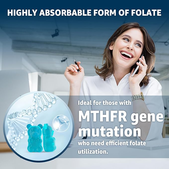 L-MethylFolate 15mg & Methyl B12 Gummies, Methylated B1, B2, B6 Multivitamins - Active 5-MTHF & High Absorption - Supports MTHFR Gene, Cognition, Homocysteine Levels, Folate Metabolism, Vegan, 60 Cts