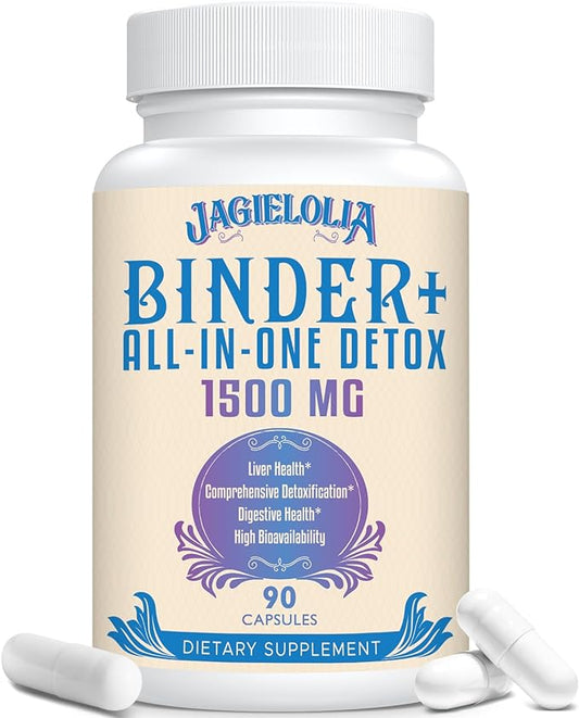 All-in-One Detox Binder Supplement 1500 MG - High Bioavailability, Liver Gut Detox Cleanse with Activated Charcoal, Zeolite & Bentonite Clay for Toxins, Liver, Digestive, 90 Vegan Capsules