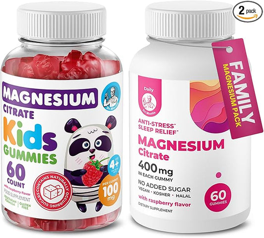 DR. MORITZ Calm Magnesium Gummies for Adults (400mg, 60 Count) and Kids Magnesium Gummies (60 Count) - for Relaxation Support - Sugar-Free & Non-GMO - Raspberry Flavor