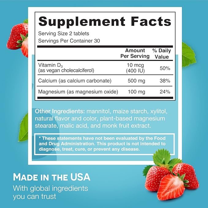 EZ Melts Dissolvable Calcium and Magnesium Supplement with Vitamin D3, Sugar-Free, 1-Month Supply