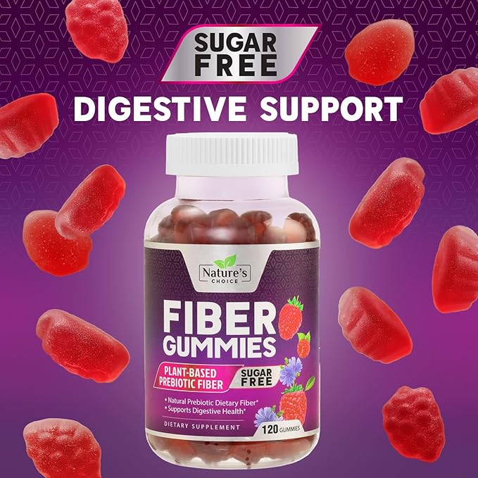 Sugar Free Fiber Gummies for Adults, Daily Prebiotic Natural Soluble Fiber Supplement & Digestive Health Support - Regularity & Digestion Health Support, Plant Based Berry Flavor - 120 Gummies