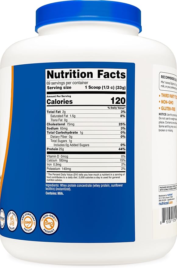 Nutricost Whey Protein Powder, Unflavored, 5 pounds - from Whey Protein Concentrate