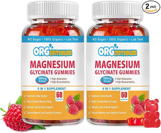 Magnesium Glycinate Gummies | Sugar-Free | Gluten-Free | Non-GMO| Vegan-Friendly | Relaxation Calm Magnesium Gummies for Adults & Kids 120Ct