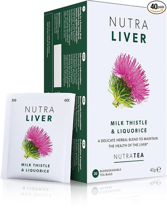 NUTRALIVER - Liver Detox Tea | Liver Cleanse Tea – For Liver Cleansing and Liver Support – Includes Milk Thistle, Turmeric & Fennel - 40 Enveloped Tea Bags - by Nutra Tea - Herbal Tea - (2 Pack)