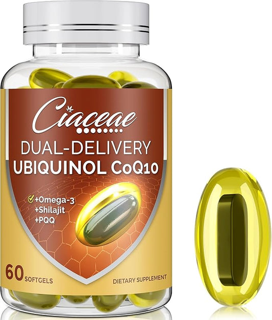 Ubiquinol CoQ10 600 MG Softgels with Omega-3 & Shilajit & PQQ, Advanced Dual-Delivery Coenzyme-Q10, Active CoQ10 Ubiquinol Supplement for Fertility, Antioxidant, Heart, Brain & Energy, 60 Servings