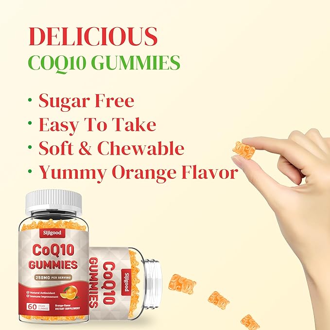 2 Pack CoQ10 - Gummies, Coenzyme Q10(Ubiquinone) Gummies with Omega-3, Vitamin E B12, Magnesium, Zinc, q10 Supplement for Energy, Brain & Antioxidant Support, Sugar-Free Orange Flavor, 120 Gummies