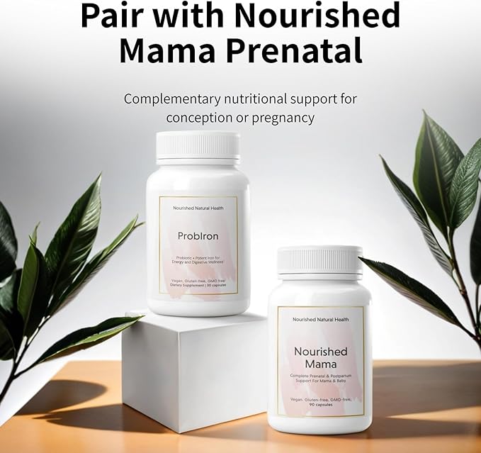 Nourished Natural Health ProbIron - Women's Probiotic + Iron Supplement Boosted with Vitamin C and Copper - Vegan Formula for Energy and Digestive Wellness - 30 Capsules