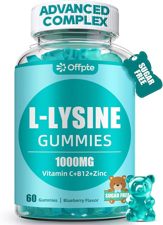 L- Lysine Gummies 1000mg - Sugar Free for Kids and Adults, Chewable L Lysine Supplements with Vitamin C,B12 & Zinc for Lips,Oral & Skin Health, Immune, Collagen Support, Vegan, Gluten Free,Mixedberry