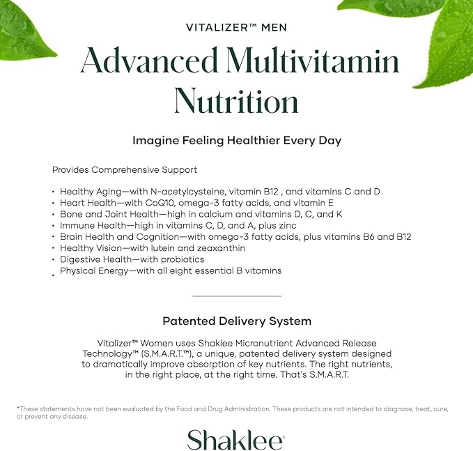 Shaklee - Vitalizer™ Men - Advanced Nutrition Vita-Strips® with Vitamins, Minerals, Omega-3s, Probiotics & More for Heart, Joint, Immune, Bone, Digestive Health & Physical Energy - 30 Vita-Strips®