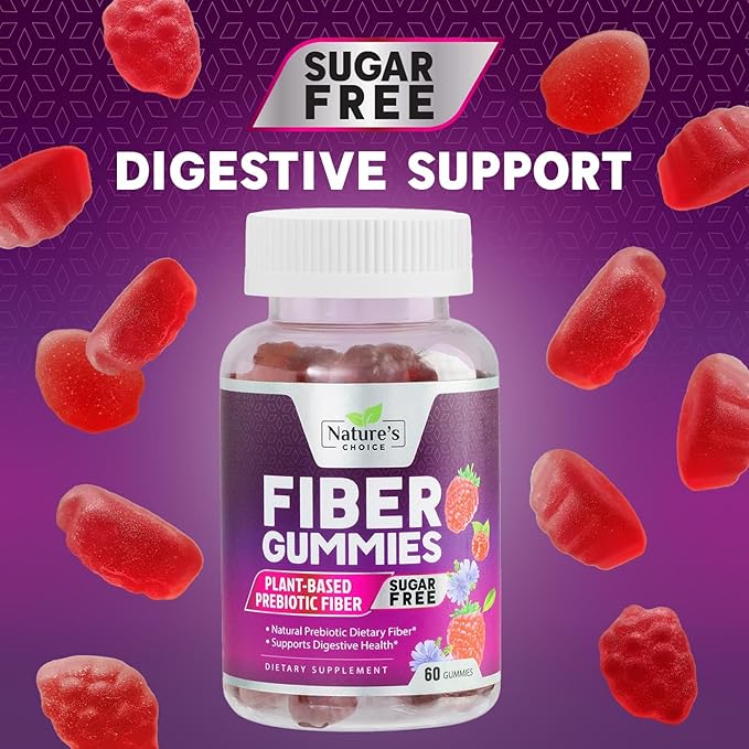 Sugar Free Fiber Gummies for Adults, Daily Prebiotic Natural Soluble Fiber Supplement & Digestive Health Support - Regularity & Digestion Health Support, Plant Based Berry Flavor - 60 Gummies