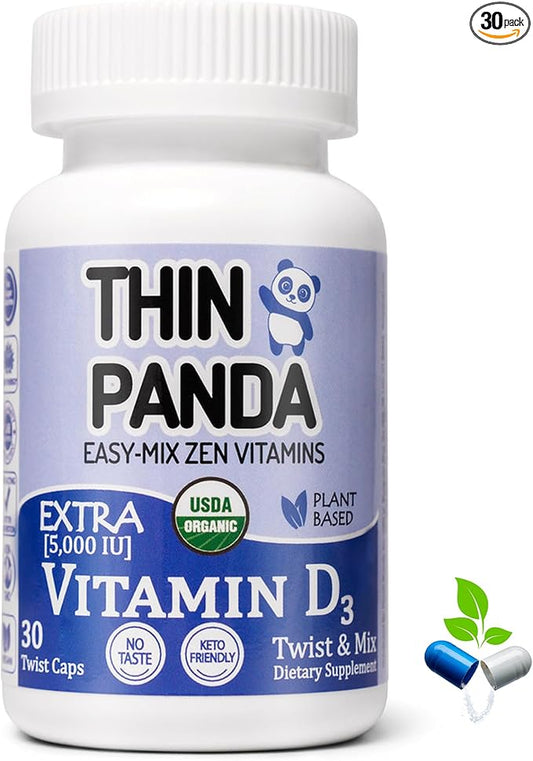 Extra Strength Organic Vitamin D3 5000 IU Supplement | for Strong Bones & Healthy Immunity | Unique Twist & Mix Design | GMO Gluten Vegan & Taste Free | for Adults Only | 30 Servings