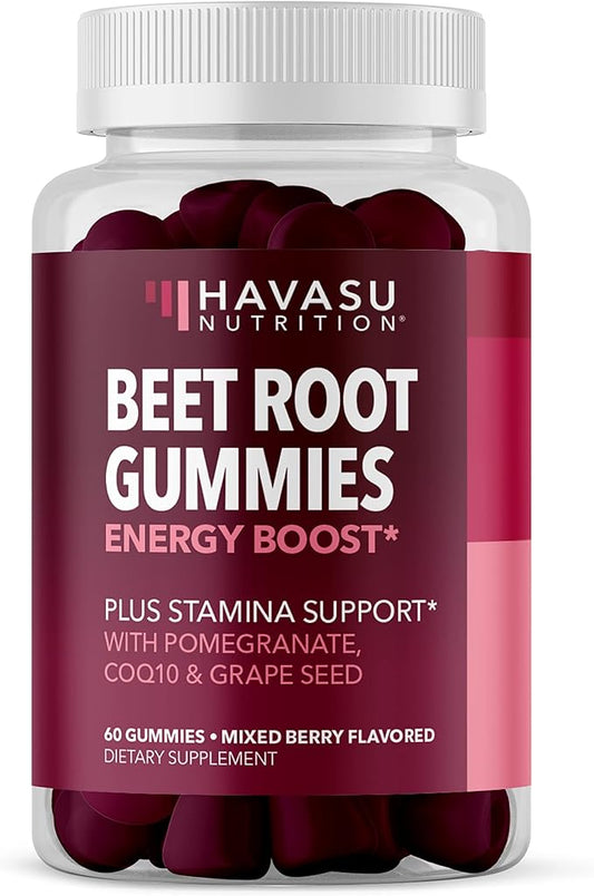 Beet Root Gummies with COQ10 & Pomegranate - Nitric Oxide Supplement for Men and Women - Endurance, Performance, Recovery - Vegan, Non-GMO, Gluten Free - Mixed Berry Flavor, 1 Month Supply