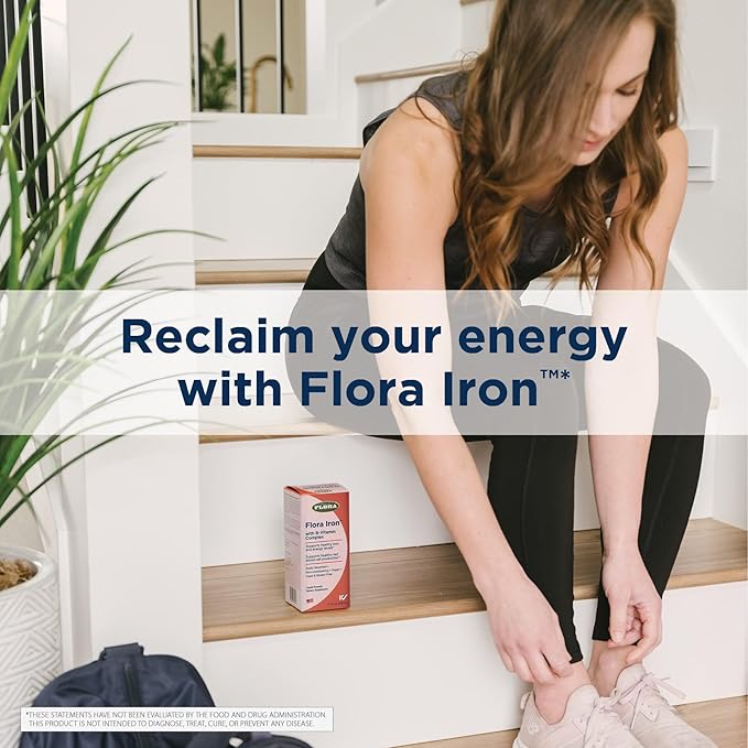 Flora Iron - Vegan Liquid Iron Supplement with B Vitamins - Offers Red Blood Cell & Energy Support - Yeast-Free & Gluten-Free - Delicious Fruit Juice Base - 7.7 fl. oz. Glass Bottle