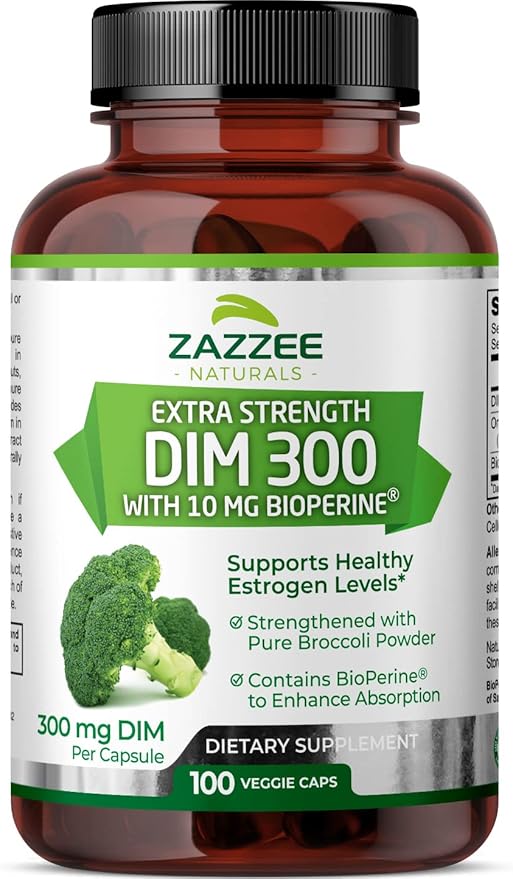 Zazzee Extra Strength DIM 300, 10 mg BioPerine and 300 mg DIM per Capsule, 100 Vegan Capsules, 3+ Month Supply, Plus Pure Organic Broccoli Extract, 100% Vegetarian, All-Natural and Non-GMO