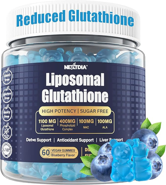Liposomal Glutathione Gummies 1100mg for Women, Active L-Glutathione Reduced (GSH) with Vitamin C, Phospholipids, ALA, NAC & Milk Thistle, Antioxidant for Anti-Aging, Immune & Cleansing, Vegan, 60 ct