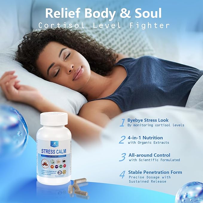 8-in-1 Ashwagandha Supplements with B12 B6 Magnesium Maca Zinc Folate, Cortisol Supplements for Women and Men Supports Stress Relief, Sleep, Energy, Focus(90 Capsules)