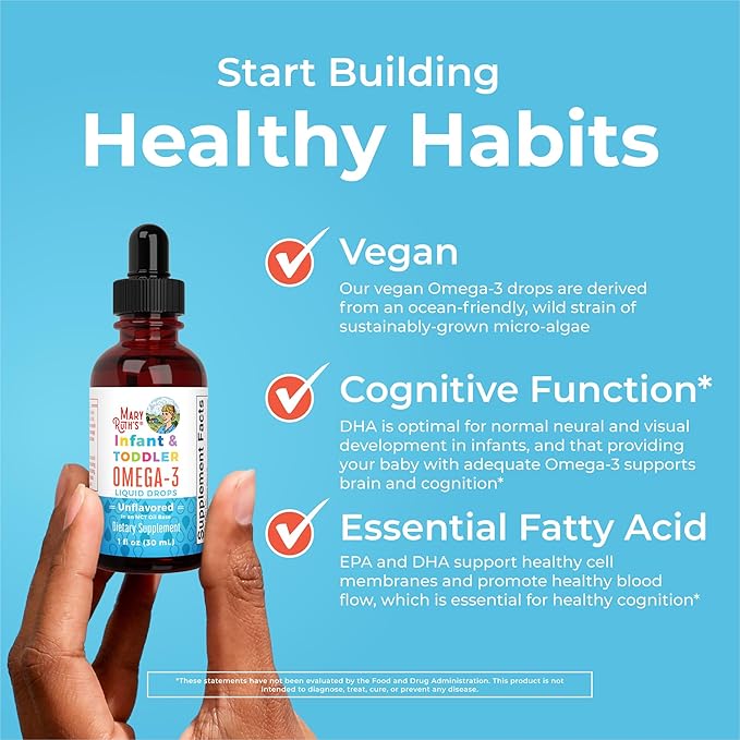 MaryRuth Organics Infant and Toddler Omega-3 Liquid Drops by | 200mg DHA and 2mg EPA Per Serving | Overall Wellness and Healthy Development | Unflavored | 1 Fl Oz