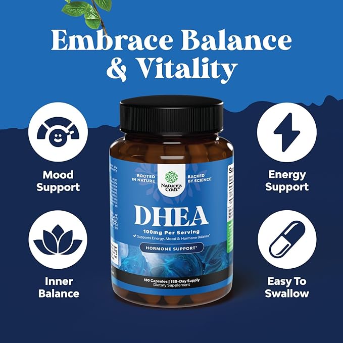 DHEA 100mg for Men and Women - Vegan High Strength DHEA Supplement for Women & Men for Enhanced Energy and Hormone Balance for Women & Men - Men and Womens Hormone Balance Supplement (6 Month Supply)
