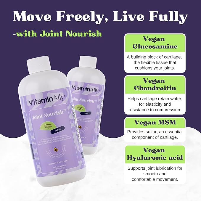 Joint Nourish – 100% Vegan Liquid Joint Supplement for Women & Men | Glucosamine, Vegan Chondroitin, MSM & Hyaluronic Acid for Cartilage, Joint Health & Flexibility | Non-GMO, Sugar-Free, 16 Servings