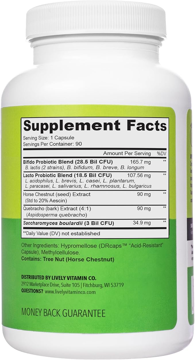 LIVELY VITAMIN CO. Great Guts Probiotic 50 Billion CFU Probiotic - Balance Gut Microbiome, GI Tract, Inflammation, Indigestion, Reflux, Upset Stomach, & Diarrhea - 90 Caps