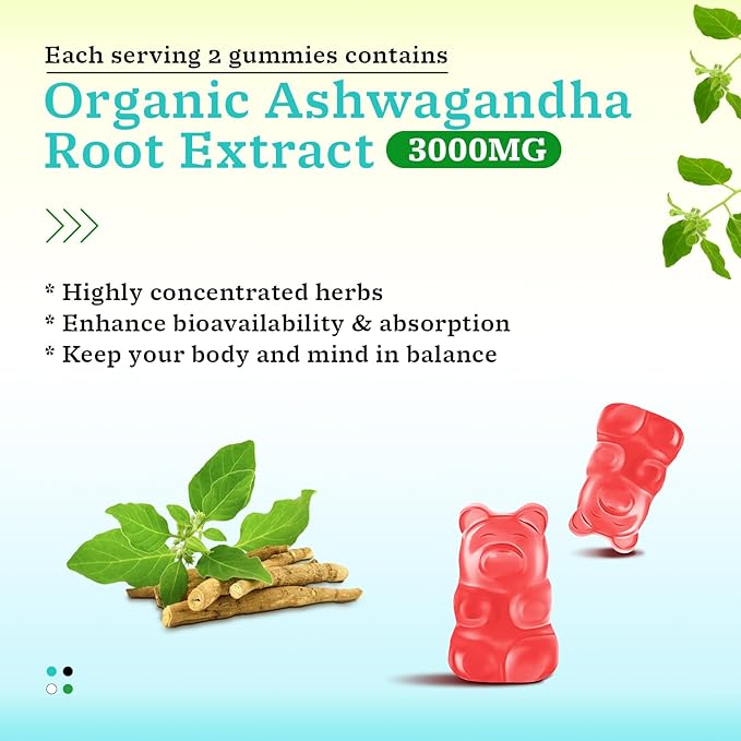 Ashwagandha Gummies with Turmeric GABA Mood Energy and Immune Support, Strawberry Flavor 60 Cts