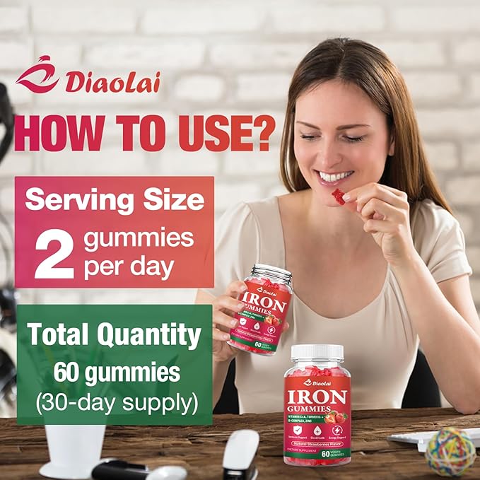 Vegan Iron Gummies - High Potency Iron Supplement for Women & Men - Supports Energy & Immune Health - Strawberry Flavor (60 Count)