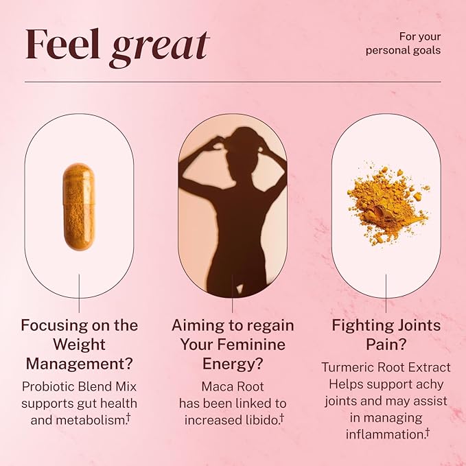 Menopause Relief - Probiotics for Women, 68.2 Billion CFU, Turmeric, Maca & Black Cohosh - Supports Gut Health, Hormone Balance, Weight Management, Joint Health, Hot Flash Support,90 Capsules