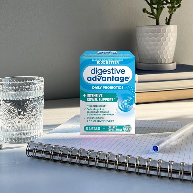 Digestive Advantage IBS Daily Probiotic Capsules for Digestive Health & Gut Health, Probiotics for Men and Women (96 Count Box) - Digestible Enzymes