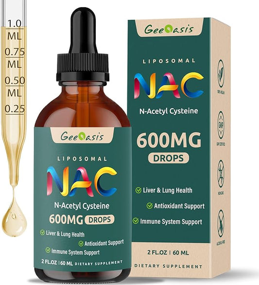 Liposomal Liquid NAC Supplement N-Acetyl Cysteine Drops, N Acetyl Cysteine 600 mg with Quercetin & Zinc for Adults & Kids, Liver & Lung Support, Antioxidant, Immune & Skin Health, 2 Fl Oz