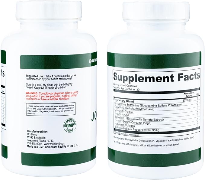 M.D. Joint - Expert Formulated Supplement - Knees, HIPS, Ankles Movement & Mobility - Daily Wellness Blend - Collagen, Hydrolyzed, Glucosamine, BioPerine, Turmeric - 120 Capsules (Pack of 1)