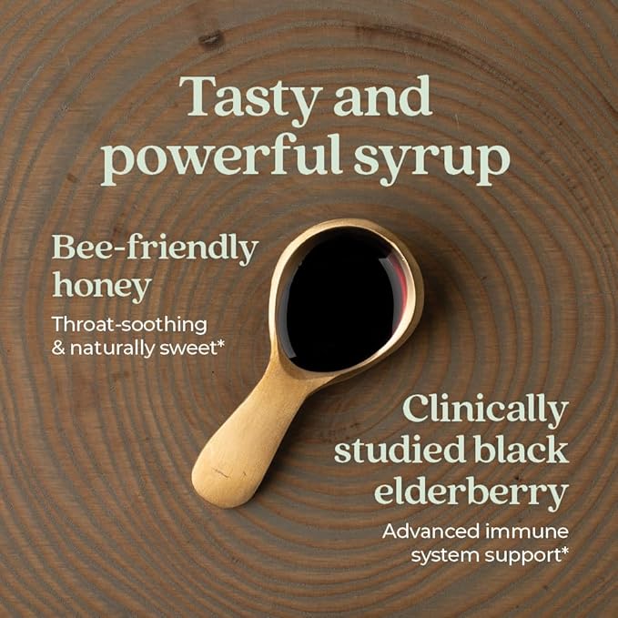 New Chapter Elderberry Kids Syrup, Advanced Immune Defense for Ages 2+, 64x Concentrated Elderberry, Sweetened with Throat-Soothing Grade A Honey, Non-GMO Project Verified, 4 Fl Ounce