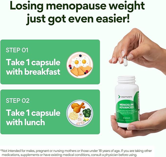 VoomVaya MenoSlim Advanced Menopause Weight Loss for Women - Menopause & Perimenopause Supplements for Women - Estrogen Supplement & Menopause Relief for Hot Flashes, Bloating, Energy - 60 Capsules