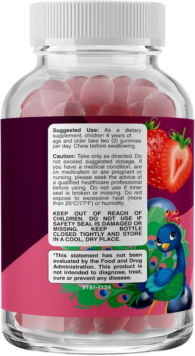 Phytoral Vegan Kids Focus Gummies - Potent Chewable Brain Support for Children - Enhances Concentration & Memory - Calming Supplements & Focus Gummies for Kids - Non-GMO & Gluten-Free - 120 Count