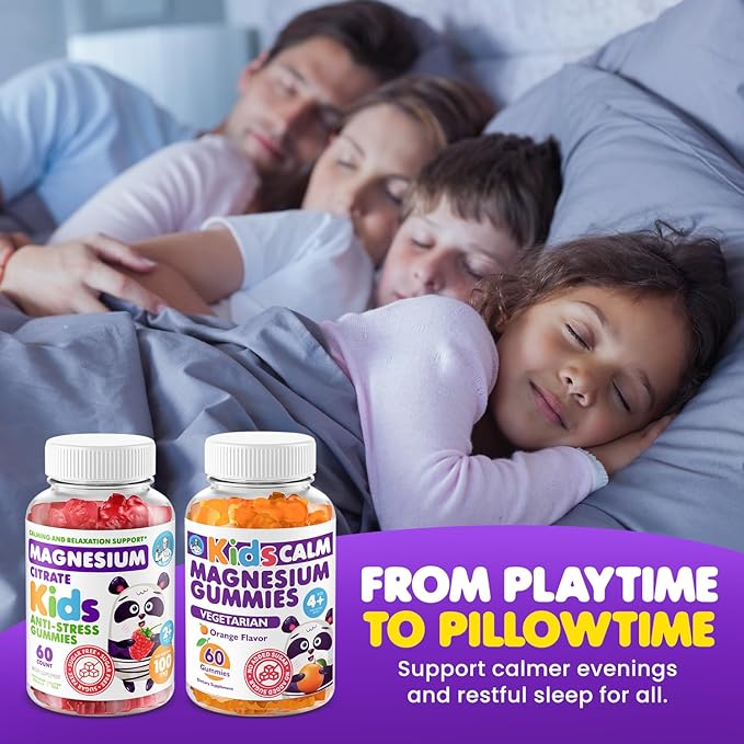 DR. MORITZ Calm Magnesium Gummies for Kids in Orange Flavor (120 Count) and Raspberry Flavor (120 Count) - Magnesium Citrate Supplements - No Sugar Added, Non-GMO
