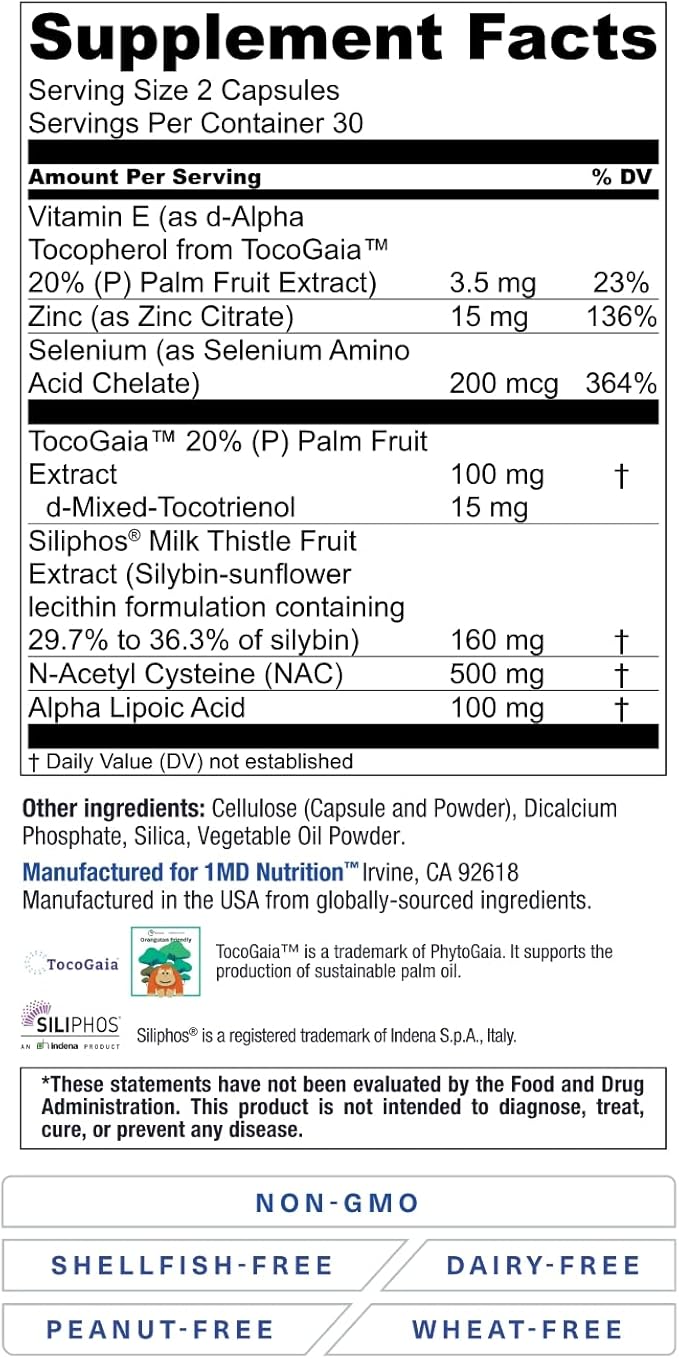 1MD LiverMD - Liver Support Supplement | Siliphos Milk Thistle Extract - Highly Bioavailable, for Liver Support | 60 Capsules (2-Pack)