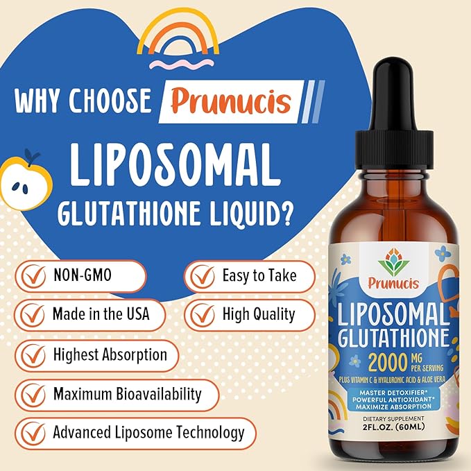 2000MG Liposomal Glutathione Liquid, 98% Absorption, Glutathione Liquid Supplement, Active Form L- Glutathione, Powerful Antioxidant Complex for Immune System, Aging Defense, Detox, 2 FL.OZ