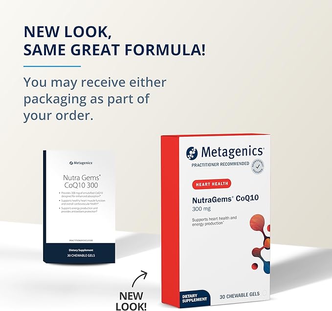 Metagenics NutraGems CoQ10 300 mg - Antioxidant Supplement - for Energy Production Support* - Coenzyme Q10 - Lycopene for Color - Non-GMO & Gluten-Free - 30 Chewable Gels