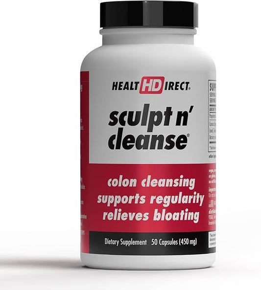 HEALTH DIRECT Sculpt n' Cleanse - Herbal Colon Cleanse for Digestive Health & Regularity - Natural Detox & Gut Flush Supplement - Weight Management Support - 50 Veggie Capsules